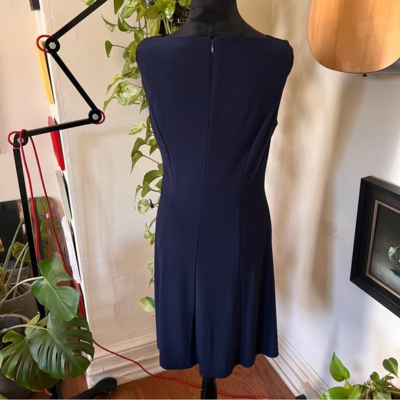 Chaps Navy White A-line Fit And Flare Dress - Size Medium - Picture 2 of 5